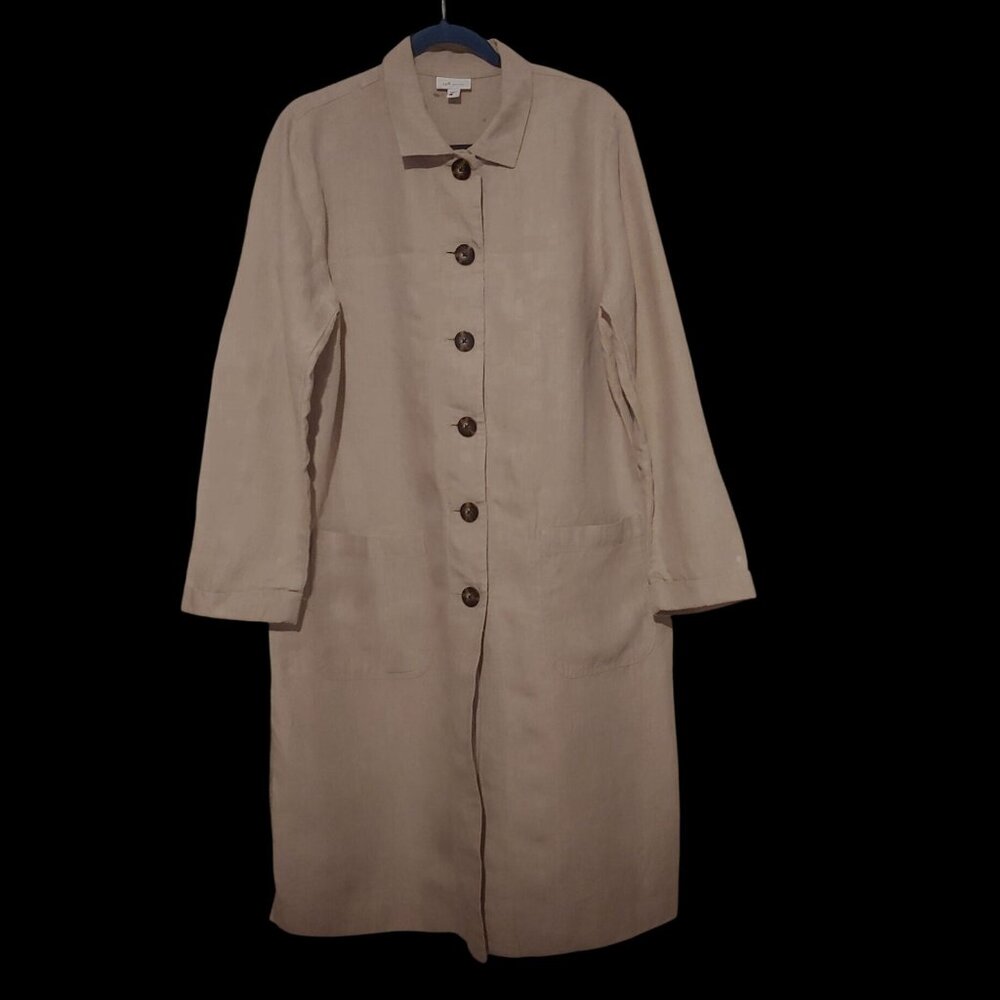 J. Jill Love Linen Natural Button long Trench Duster Minimalist Lagenlook Jacket